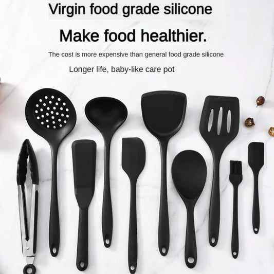 1/10PCS Food-Grade Silicone Kitchen Tools Set, Heat-Resistant Slotted Spoon for Non-Stick Cookware & Hot Pot, Multi-Use Strainer