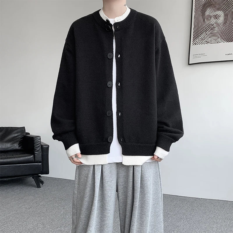 Men's Casual Contrast Color Cardigan Sweater Loose Button Front Knitted Coat for Daily Wear