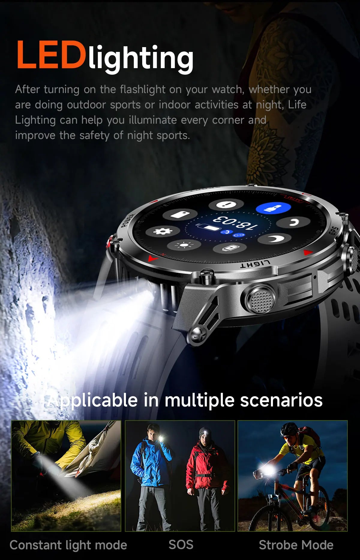 Forerunner 570 GPS Smart Watch 3ATM Waterproof  AMOLED Screen MULTI-BAND GNSS Compass Altimeter Flashlight Sports Smartwatch Men