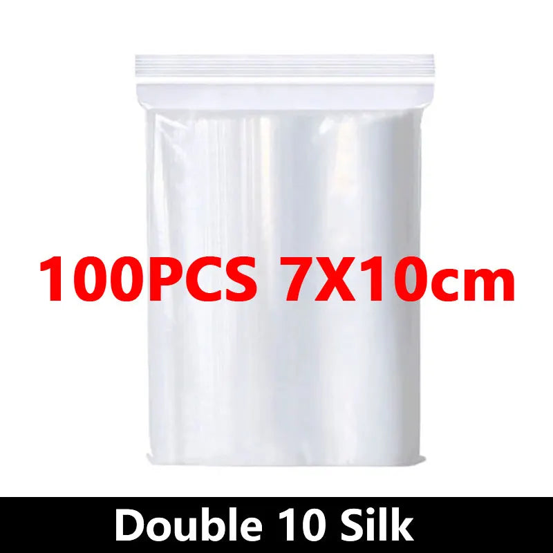 100pcs Thicken Zipper Sealed Bags Clear Plastic Storage Bag for Small Jewelry Food Packing Reclosable Plastic Ziplock Bags