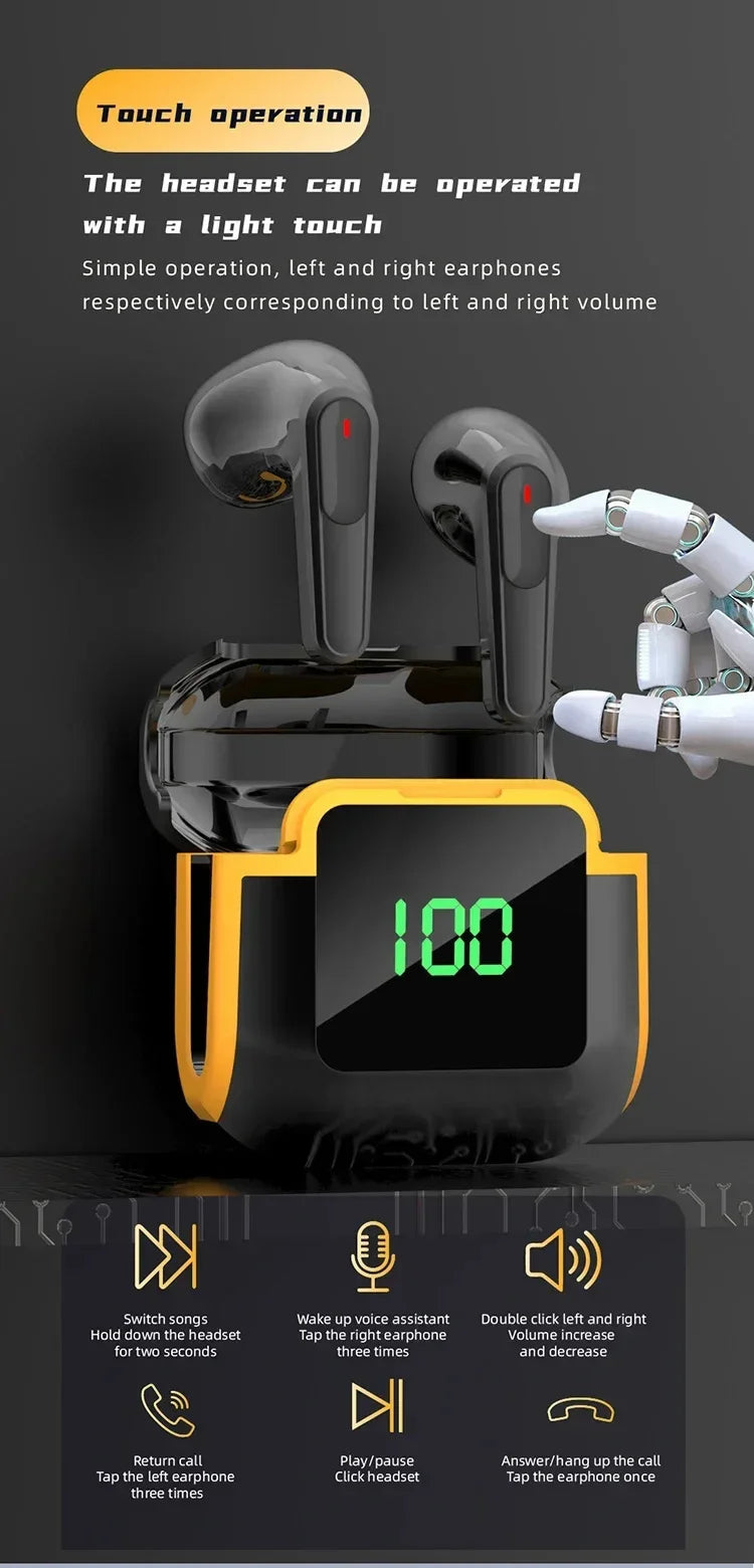 PRO90 Bluetooth 5.3 Headphones TWS Wireless Earphones with LED Display Stereo Headset Touch Control Earbuds Noise Reduction