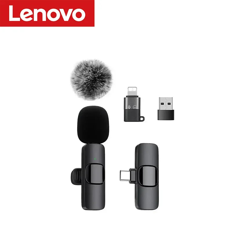 Lenovo 2 In 1 Portable Wireless Lavalier Microphone for Live Broadcast Gaming Audio Video Recording iPhone Android Mini Mic