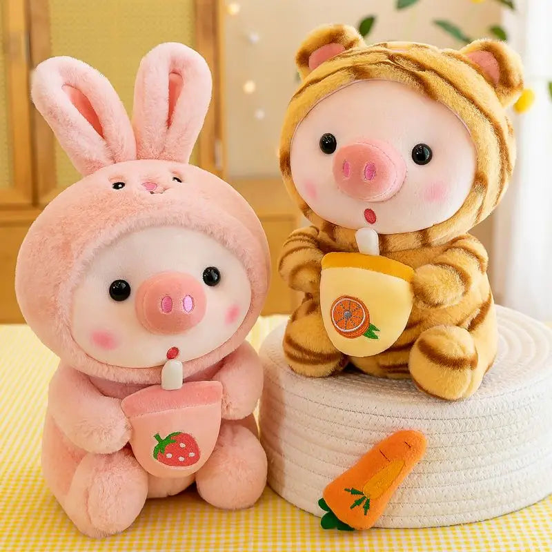 25cm Kawaii Bubble Pig Plush Toy Stuffed Animal Bunny Frog Tiger Soft Pillow Cup Milk Tea Boba Plushies Doll For Kids Girls Gift