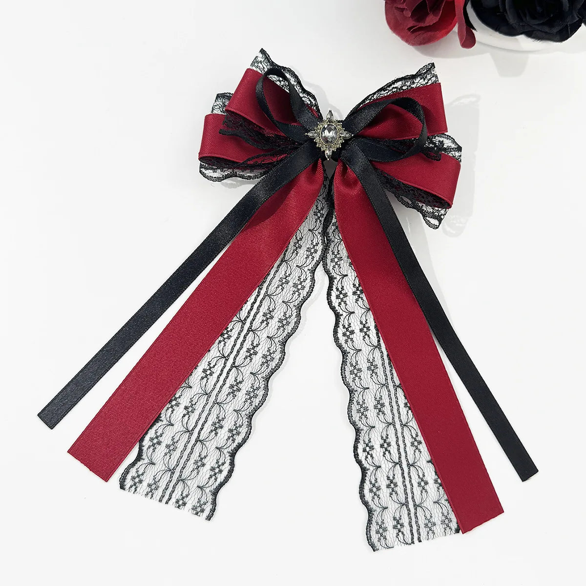 1Pcs Dark Lace Bow Hair Accessories Red Black Cross Love Hair Clip Gothic Lolita Headwear Accessories Butterfly Hair Clip