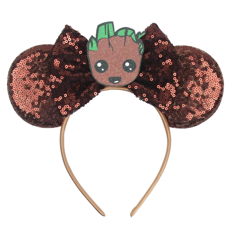 2025 Mickey Mouse Ear Headband Chip and Dale Bow Sequin Hairband Women Hair Hoop Birthday Gift Adult/Child Cosplay Accessories