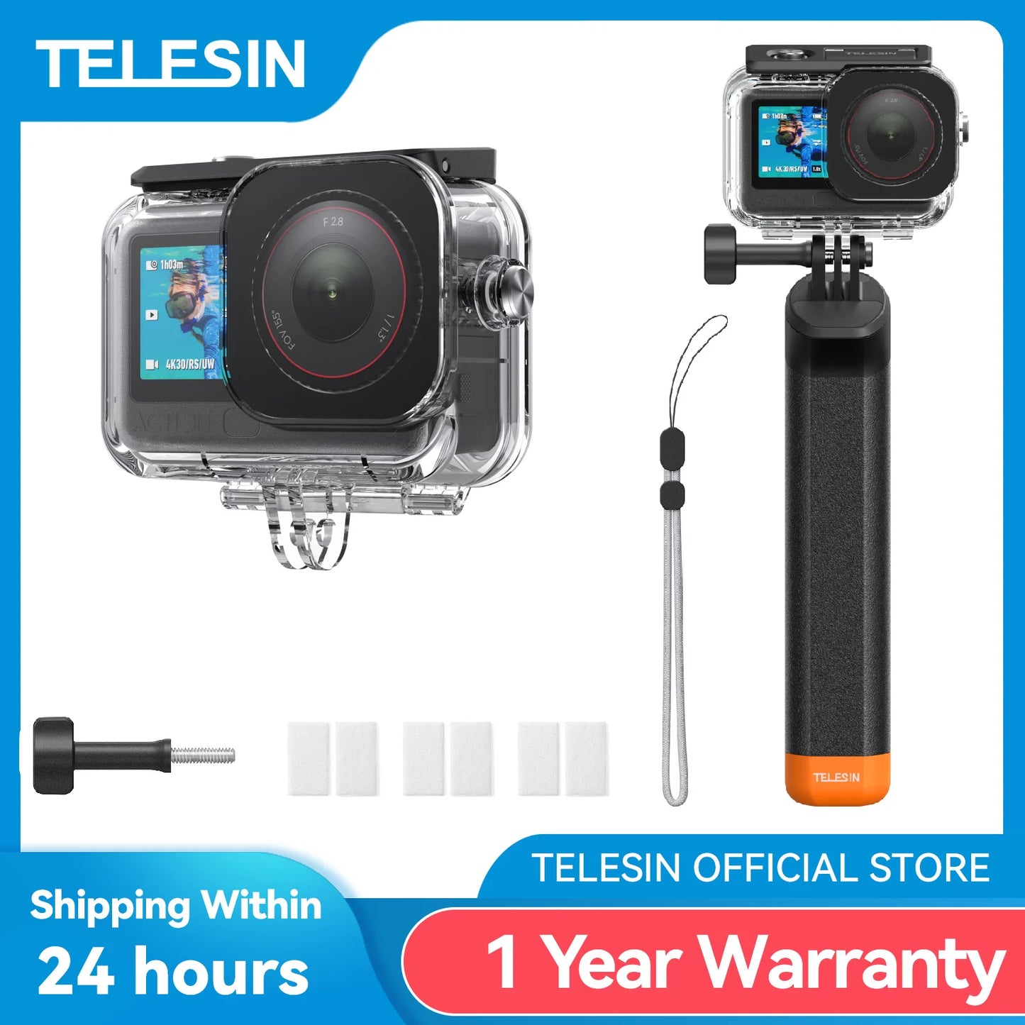 TELESIN Waterproof Case For DJI OSMO Action 6 Underwater 60M Diving Housing Cover With Dive Filter For DJI Action 6