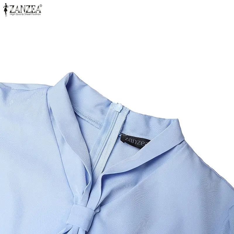 ZANZEA Elegant Office Lady Dresses Women 2026 Summer Dress Stylish A Line Waisted Party Sundress Short Sleeve Pleated Midi Robe