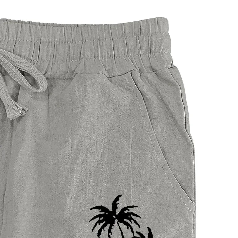 2025 Men's Coconut Printed Breathable Cotton and Linen Loose Casual Sports Pants