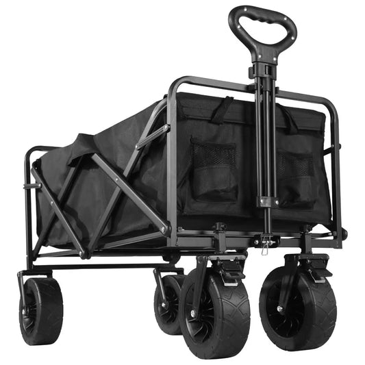Collapsible Folding Utility Beach Wagon Cart Heavy Duty Large Capacity Fold Wagon Outdoor Trolley Portable Camping Cart Table