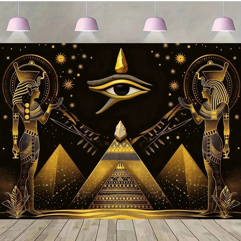 Pyramid God Art Gold Element Theme Birthday Banner Photography Background, Adult Birthday Party Decoration Photography Backdrop