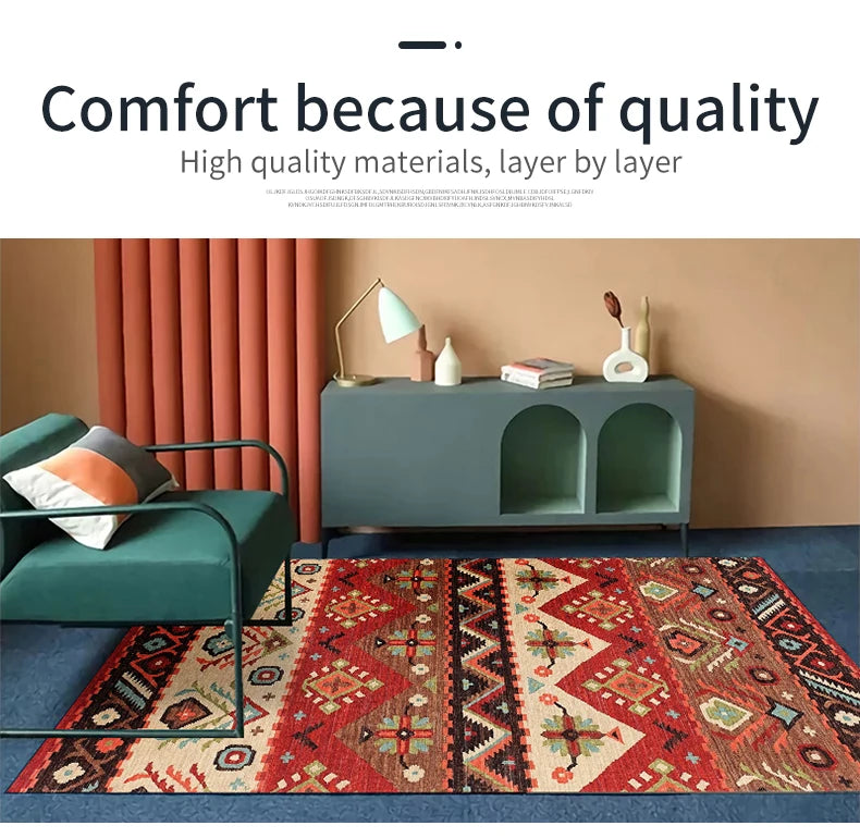 VIKAMA Bohemian Machine Washable Living Room Carpet Soft Non-Slip Ethnic Style Bedroom Cloakroom Carpet Foldable Home Decor