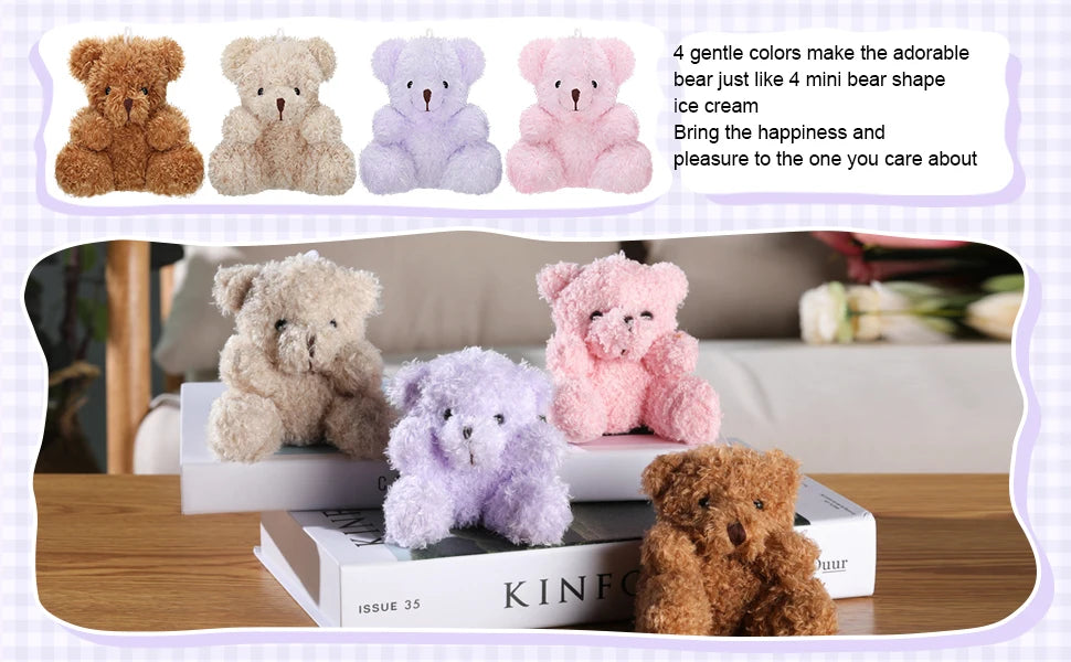 12-48Pcs Mini Plush Bears 4 Inch Small Bear Stuffed Animal Toys Tiny Fuzzy Bear Soft Bear Stuffed Doll for Birthday Party Favors
