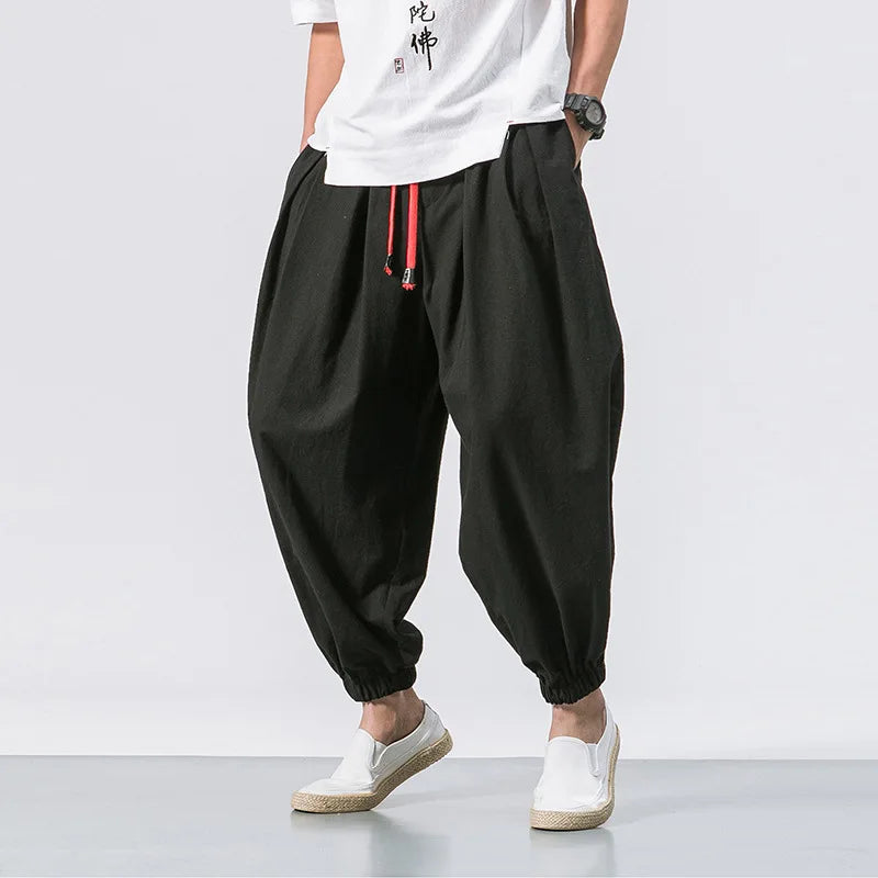2025 New Trendy Men Harem Pants Loose Oversized Style Cotton and Linen High Quality Jogger Sweatpants Casual Male Trousers