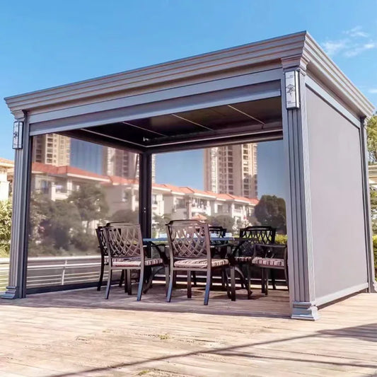 Electric Adjustable Bioclimatic Louvered Motorized Aluminous Waterproof Outdoor Living Garden Pergolas Gazebo Sunroom Pavilion