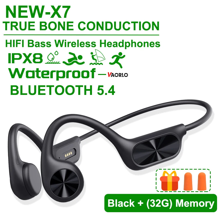 IPX8 Waterproof Swimming Bone Conduction headphone Bluetooth 5.4 Bass Wireless headset MP3 (32G) Player Cycling Fitness Earphone