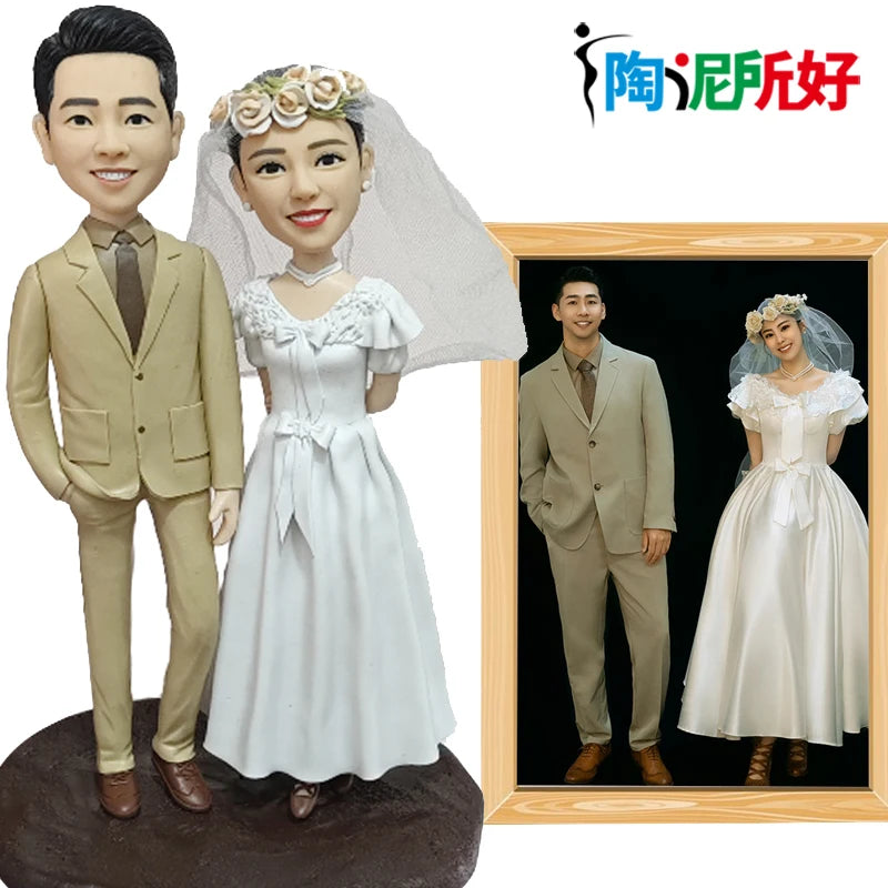 Custom Handmade Bobblehead Sculptures Figurines-Personalized 3d Clay Doll from Your Photo-Wedding Anniversary Gifts for Wife