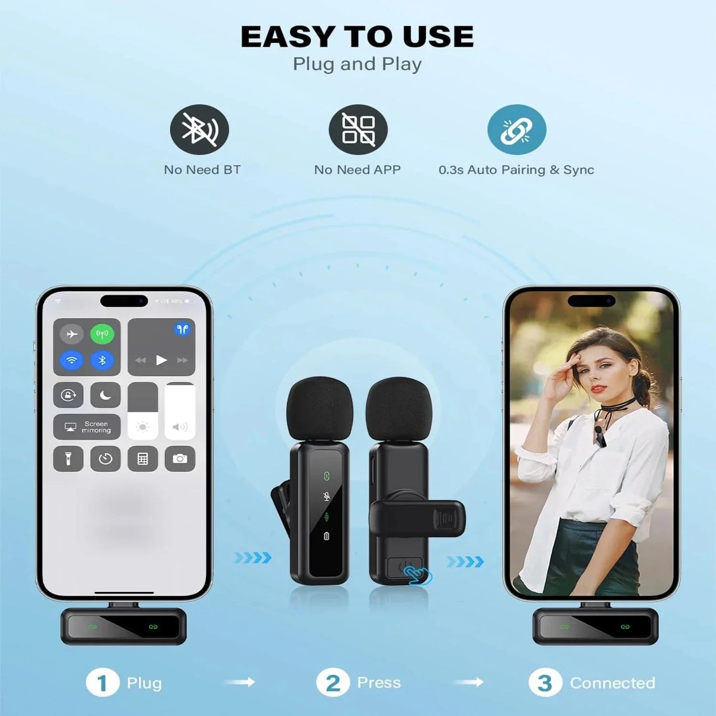 Lenovo 2 In 1 Portable Wireless Lavalier Microphone for Live Broadcast Gaming Audio Video Recording iPhone Android Mini Mic