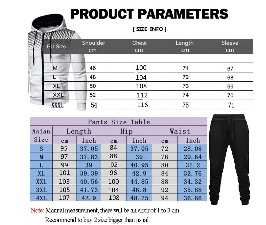 Men's casual jogging fitness fashion sportswear set for autumn and winter: Two-piece zipper sweatshirt + sweatpants