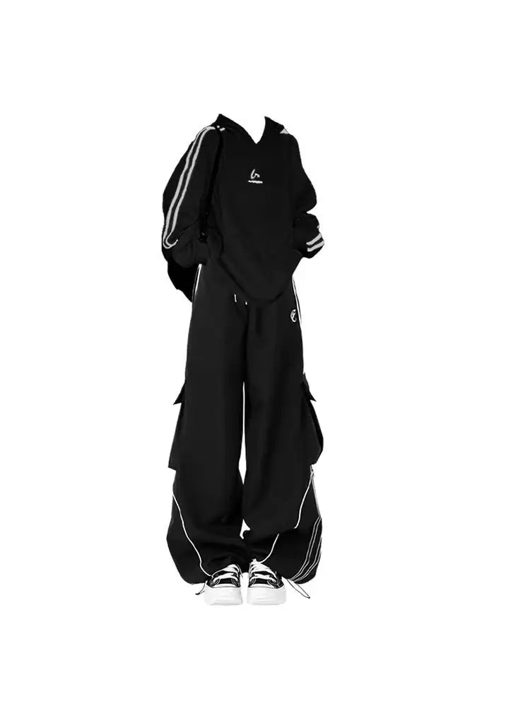 Korean Sle College Girl Sweatirt And Pants Set Spring Autumn Cool Streetwear Two Piece Set Long Sve Hooded Hoodie