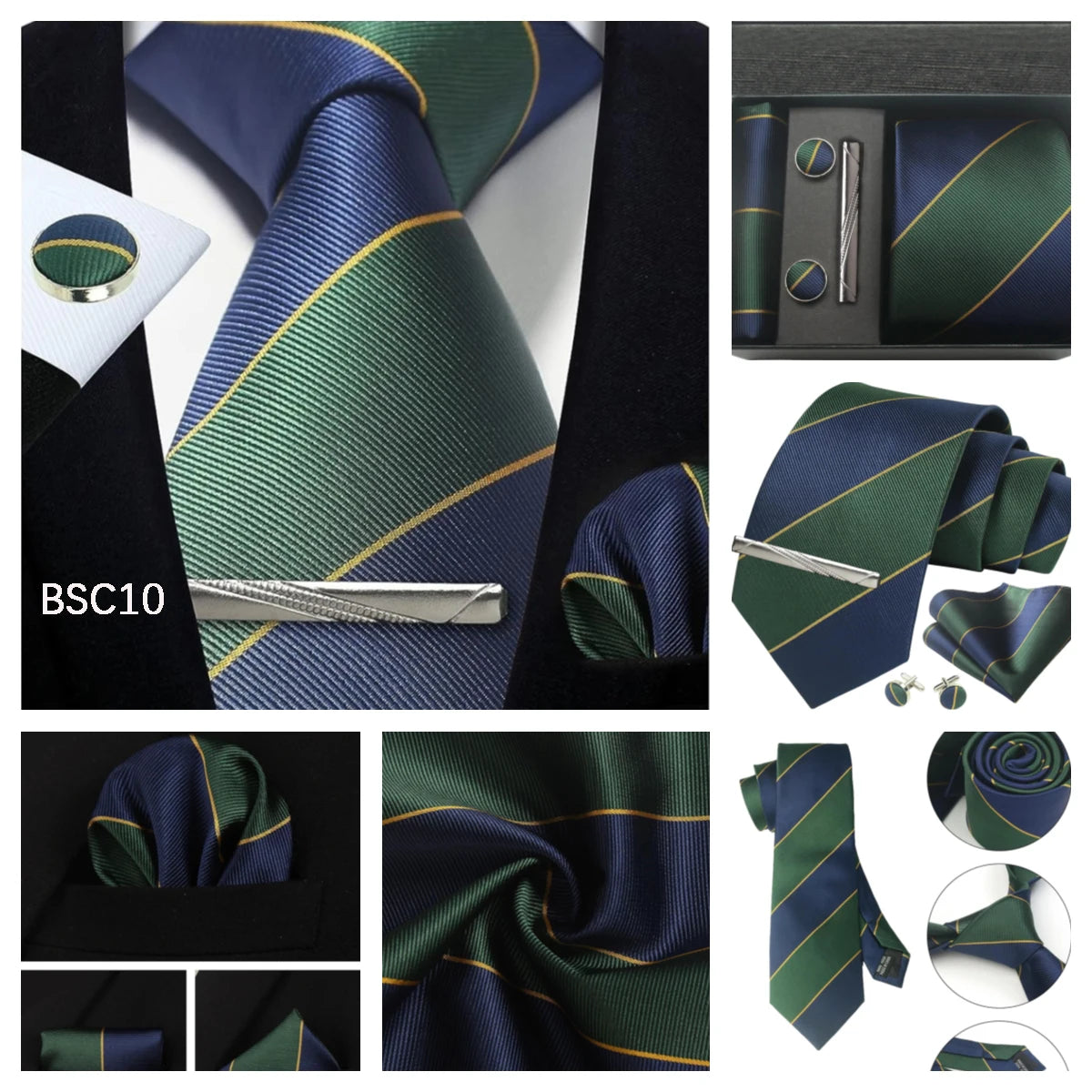 Classic 100% Silk Men's Ties In Gift box 8cm Plaid Dot Striped Business Necktie Handkerchief Cufflinks Wedding Party Tie Set