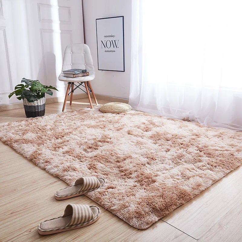 VIKAMA Tie-dyed Plush Carpet Living Room Rug Floor Mat Teenage Girl Bedroom Bedside Rug Large Area Plush Carpet Rug Home Decor