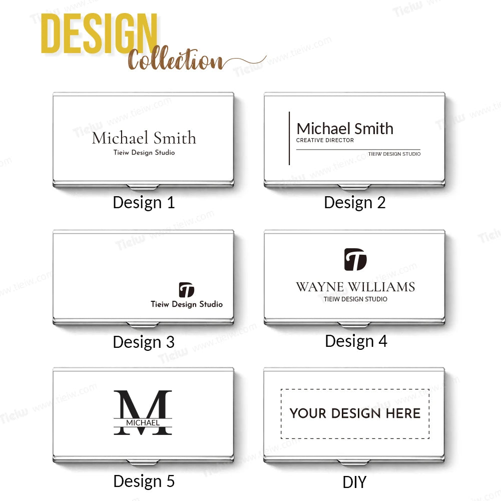 Personalized Name Card Holder, Custom Laser Engraved Name/Logo Aluminum Business Card Box for Office & Gifts