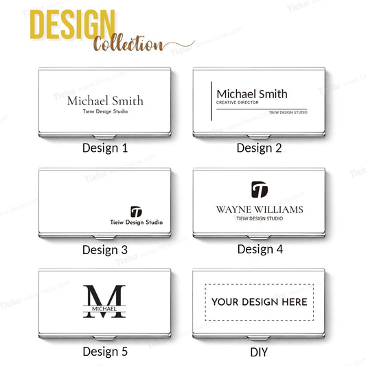 Personalized Name Card Holder, Custom Laser Engraved Name/Logo Aluminum Business Card Box for Office & Gifts