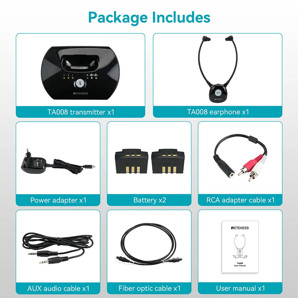 Retekess TA008 TV Hearing Aid Headphone Wireless TV Headset System 2.4GHz Wireless Headphone for Seniors 3 Tones Dual Batteries