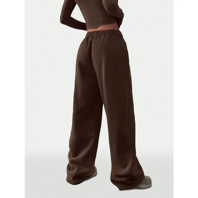 Plus Size New Women‘s Fashion Fitness Sweatpants Wide Leg Straight Ladies Casual High Waisted Solid Color Sports Pants