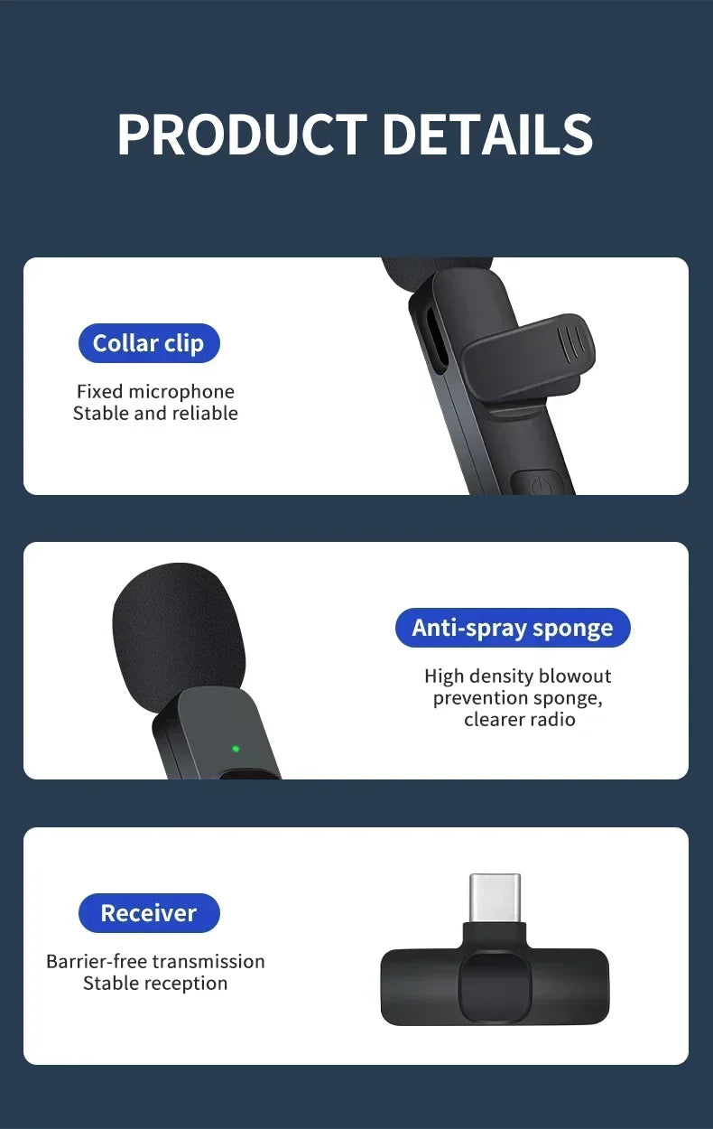 Lenovo 2 In 1 Portable Wireless Lavalier Microphone for Live Broadcast Gaming Audio Video Recording iPhone Android Mini Mic