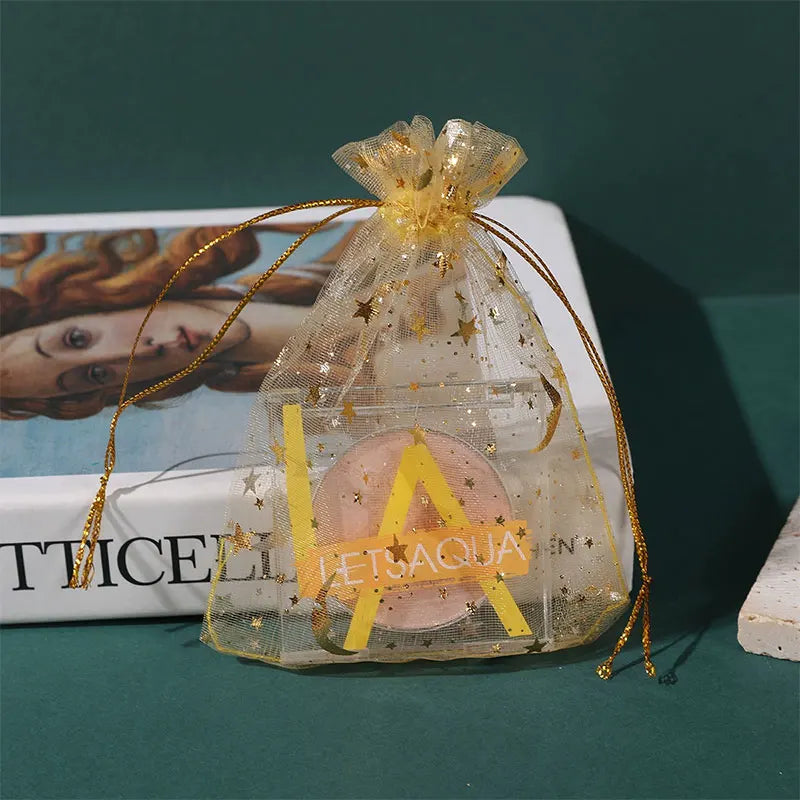 100PCS Moon Stars Drawstring Organza Bags Jewelry Gift Bags Pouches Gold Star Organza Pouches for Christmas Wedding Gift Bags
