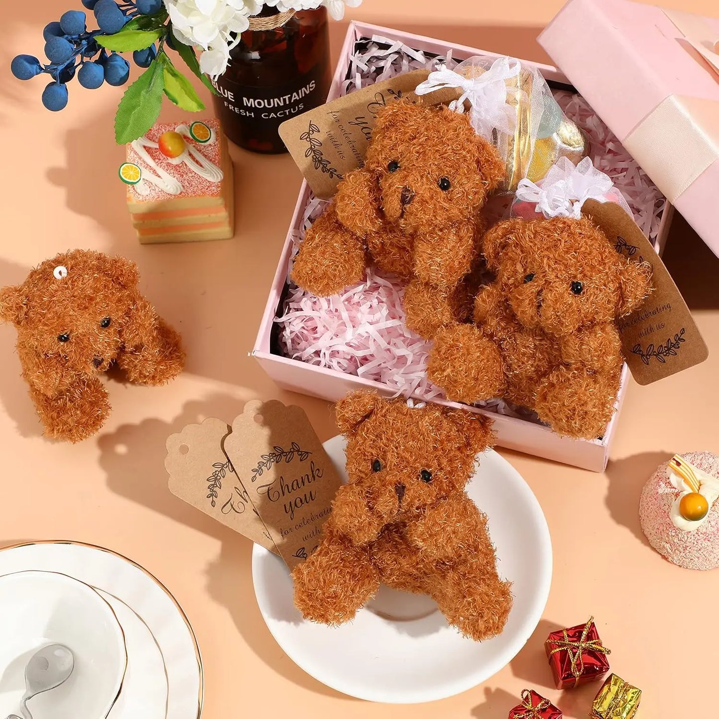 12-48Pcs Mini Plush Bears 4 Inch Small Bear Stuffed Animal Toys Tiny Fuzzy Bear Soft Bear Stuffed Doll for Birthday Party Favors