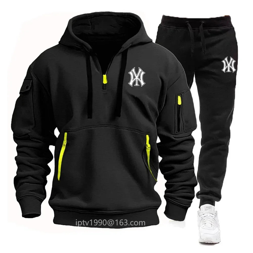 A stylish, casual and fitness two-piece set for men's autumn and winter 2025: zipper hoodie, long-sleeved pullovers and jogging