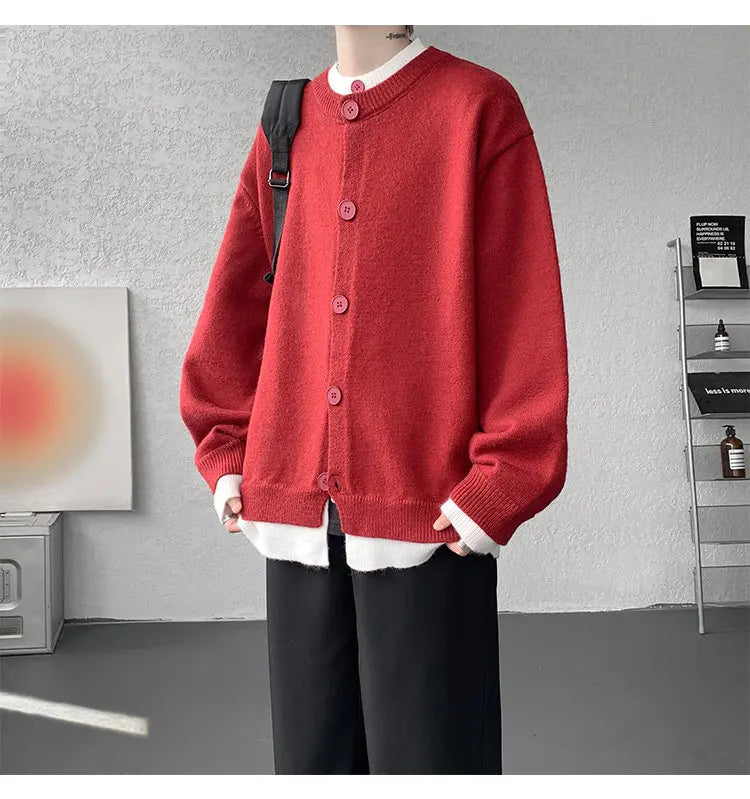 Men's Casual Contrast Color Cardigan Sweater Loose Button Front Knitted Coat for Daily Wear