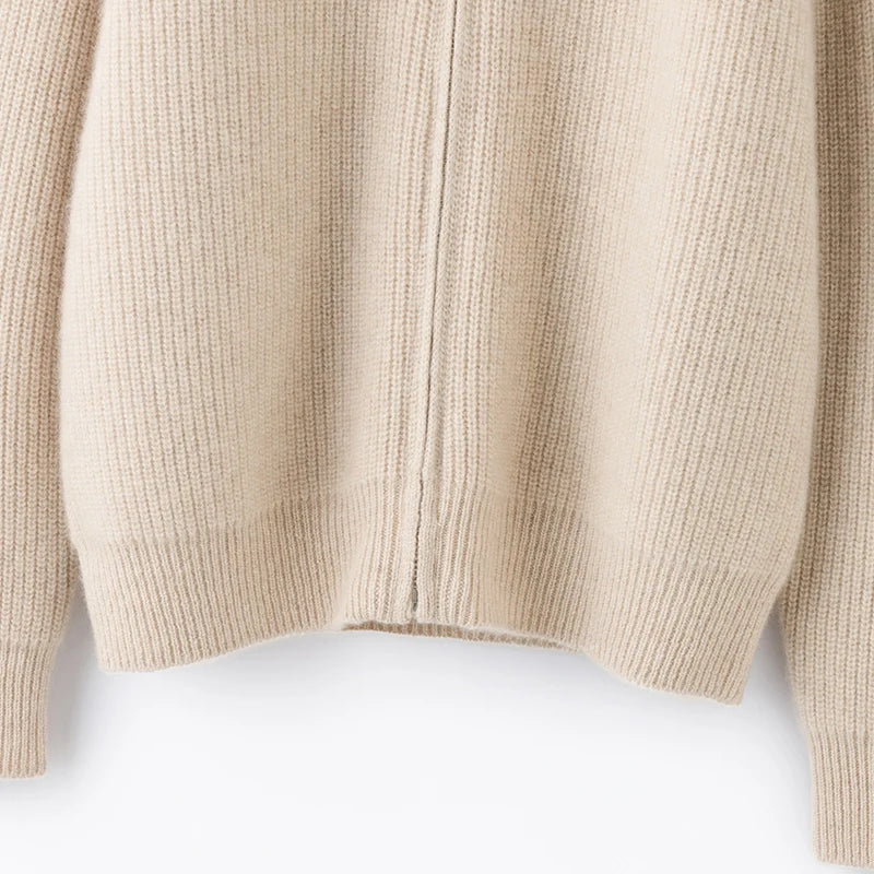 Autumn and winter women's clothing 100% pure cashmere collar thick knit zipper cardigan oversized coat sweater long sleeve loose