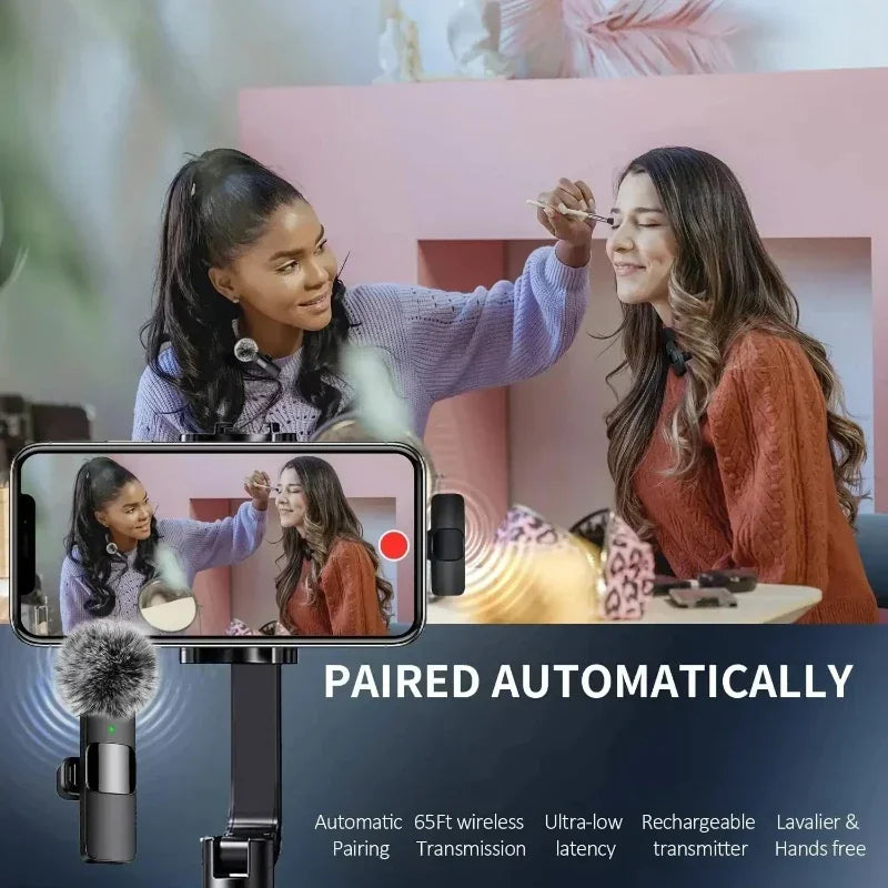 Lenovo Pink Wireless Lavalier Microphone Phone Portable Audio Video Recording Vlog Microphone for iPhone Android PC Live Gaming