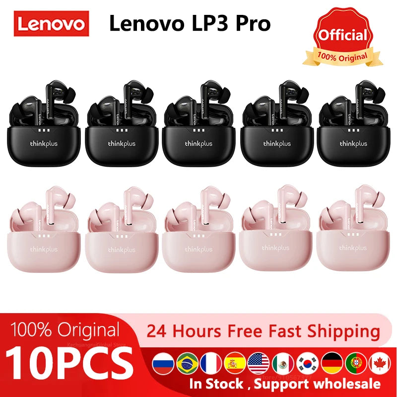 10pcs Lenovo LP3 Pro Wholesale 2pcs Original lp3pro Wireless Bluetooth Headphones HiFi Stereo Earbuds Noise Reduction With Mic
