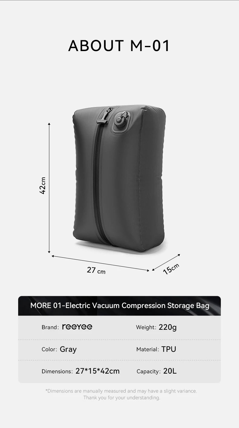 ReeYee Automatic Vacuum Storage Bags for Clothes, Travel Space Saver Bag for Down Jackets & Waterproof Clothing, Sealed Compress