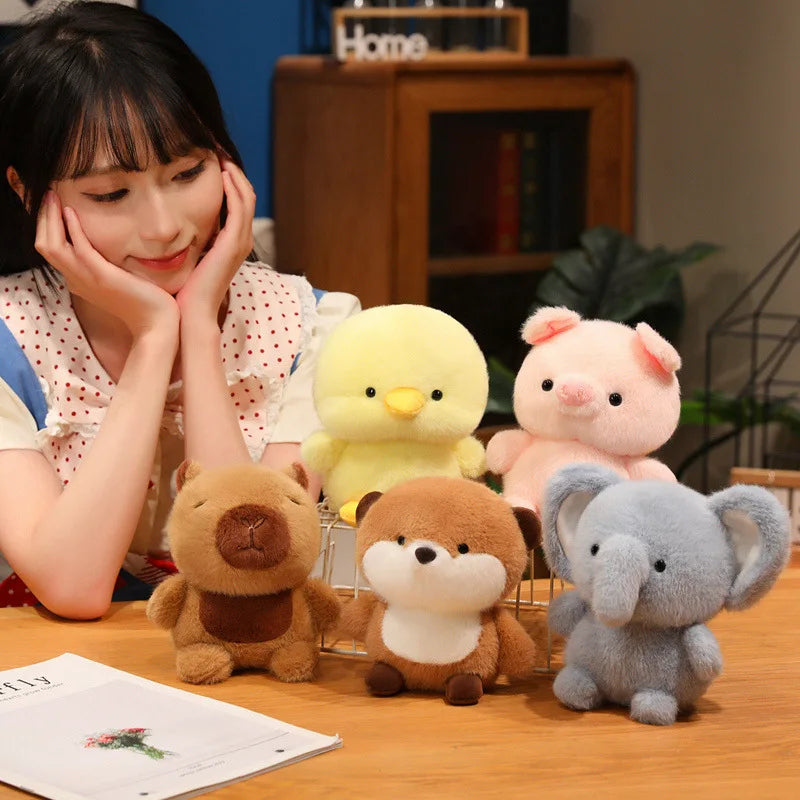 15CM Small Desktop Plush Toys Lovely Rabbit Sheep Pig Duck Otter Capybara Elephant Stuffed Animal Doll Cute Healing Doll Gifts