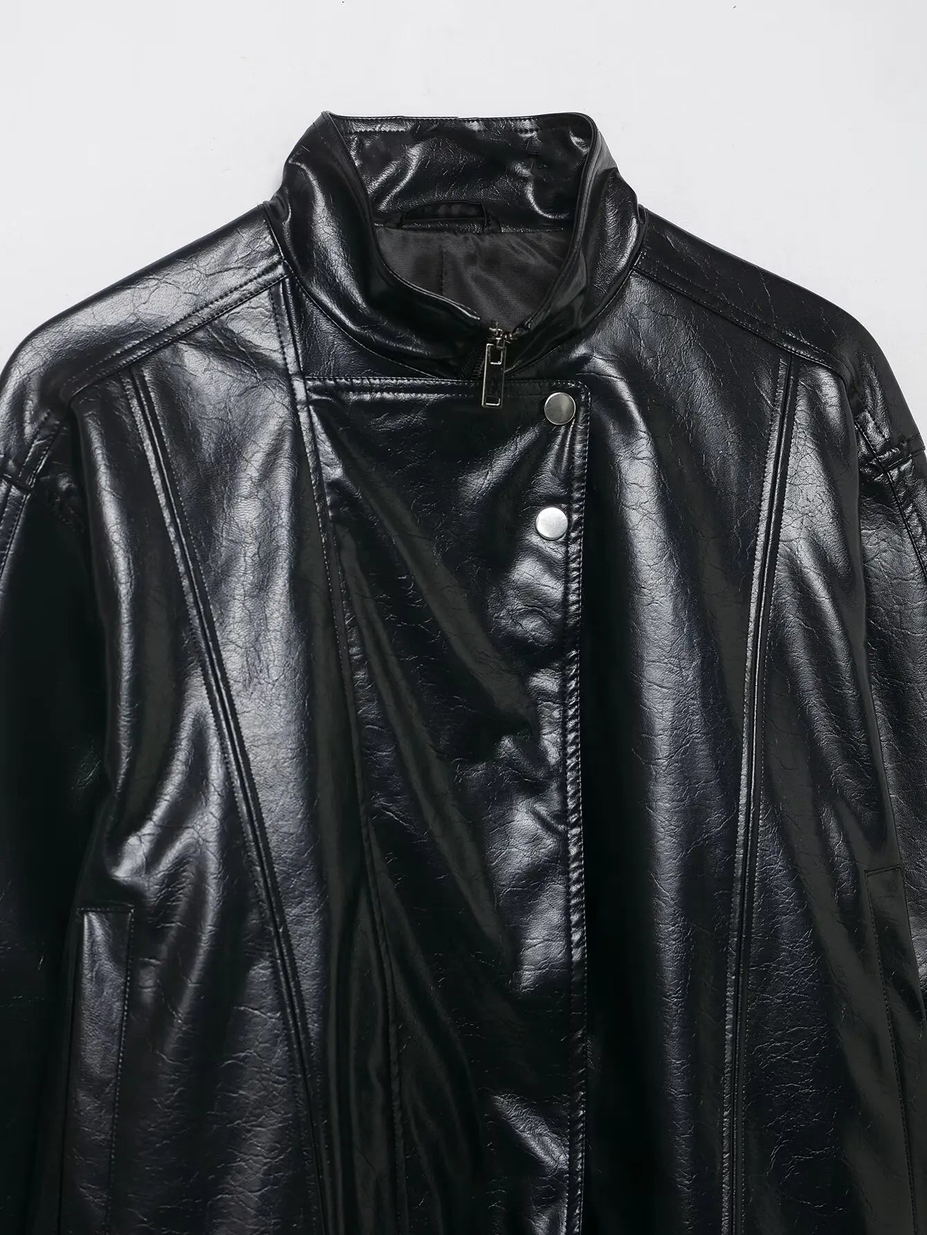 EDSA Women PU Leather Bomber Jacket Motorcycle Coat Black Spliced Zipper Fly Pu Leather Coat For Female New Street Style