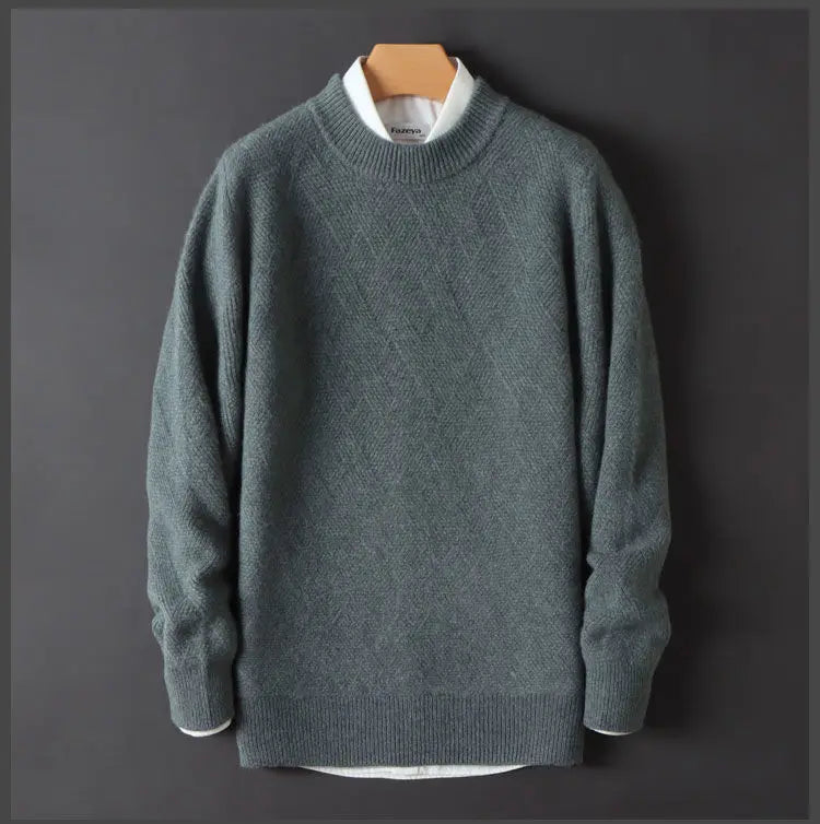 Men's Cashmere Sweater Loose and Thick Jacquard Crewneck Sweater Autumn and Winter New Solid Color Men's Knit Bottom Sweater