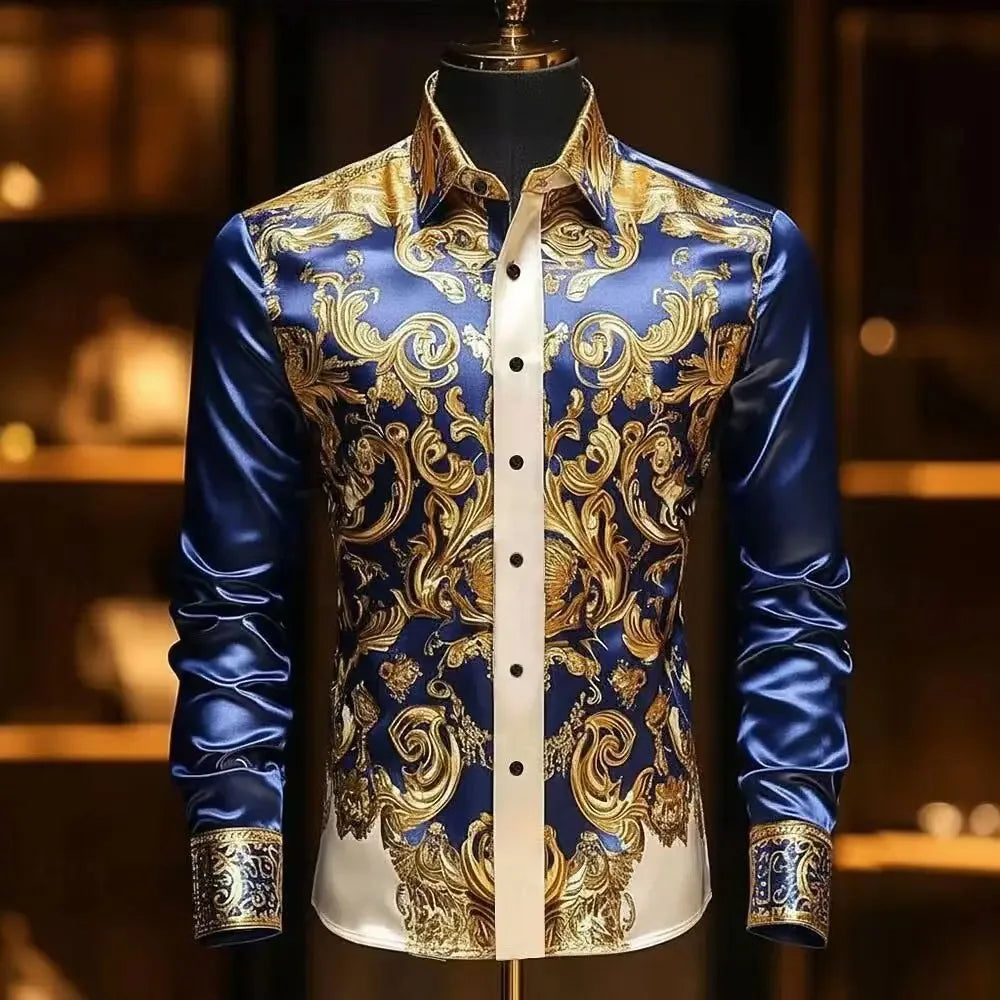 2025 New Fashionable Men's Printed Collar Shirt, Comfortable and Fashionable, Business Wedding Dress Shirt.
