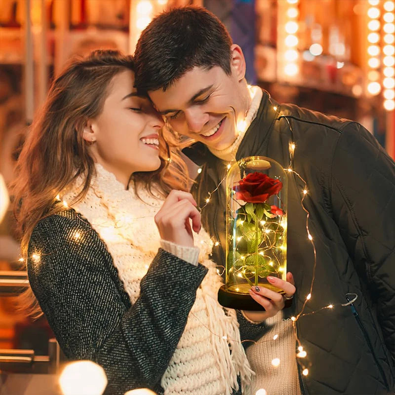 Artificial Rose Flowers Eternal Rose LED Light Foil Flower in Glass Cover Simulation Rose Flower Christmas Valentine's Day Gifts