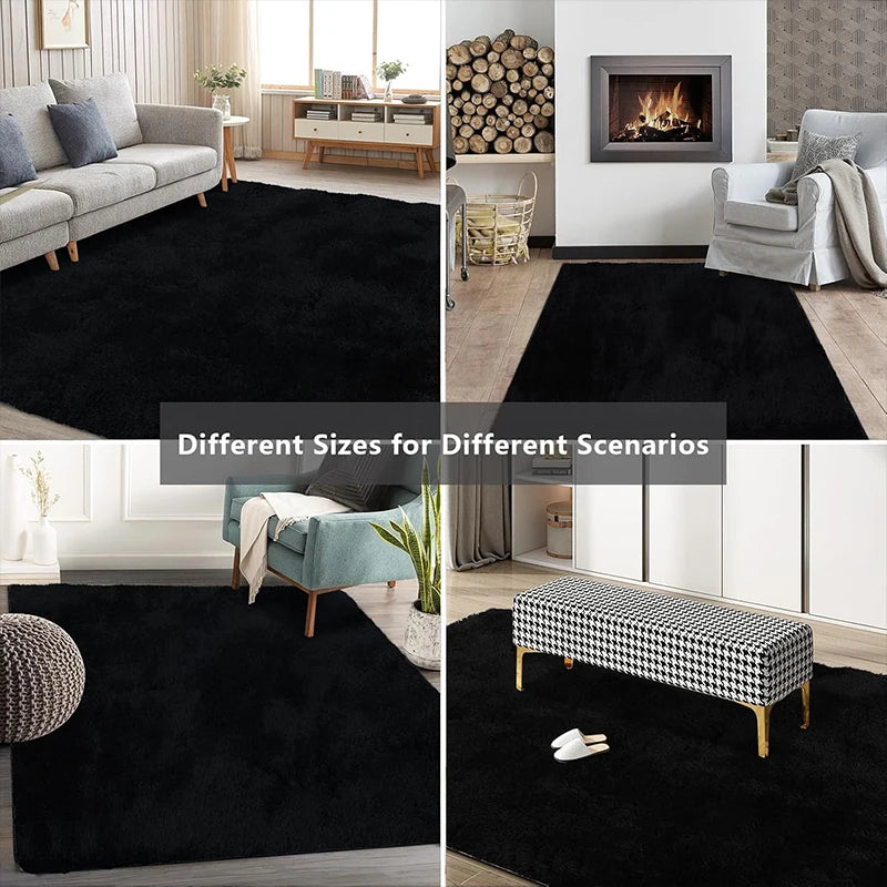 VIKAMA black Area Plush for Bedroom, Living Room Fluffy Rug, Large Area Rug Shag Shaggy Carpet Soft Plush Furry Bedside Rug