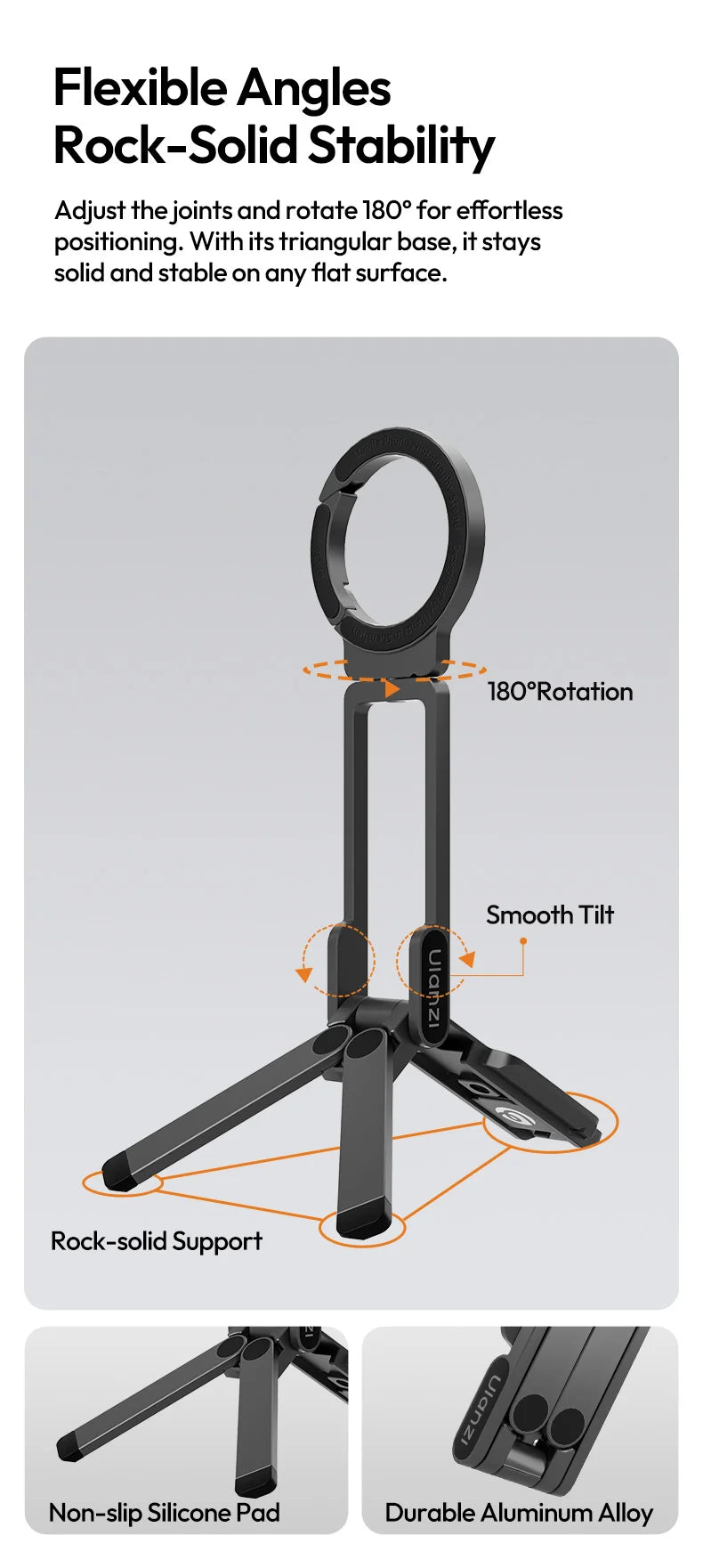 Ulanzi MA38 MagLock Phone Stand Magnetic Phone Stand for iPhone 16 15 14 13 with Hidden Hook for Slopes Walls