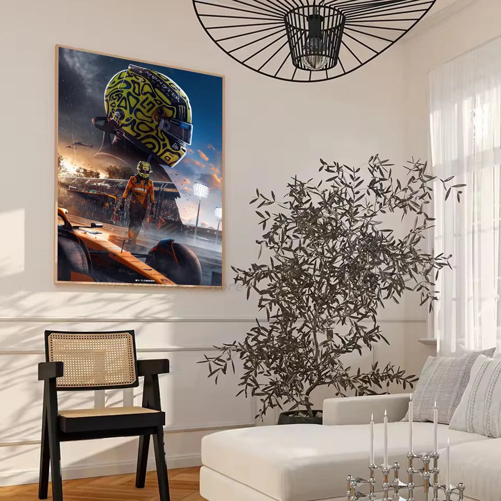 1pc F1 Formula 1 L-Lando Norris Poster Self-adhesive Art Waterproof Paper Sticker Coffee House Bar Room Wall Decor