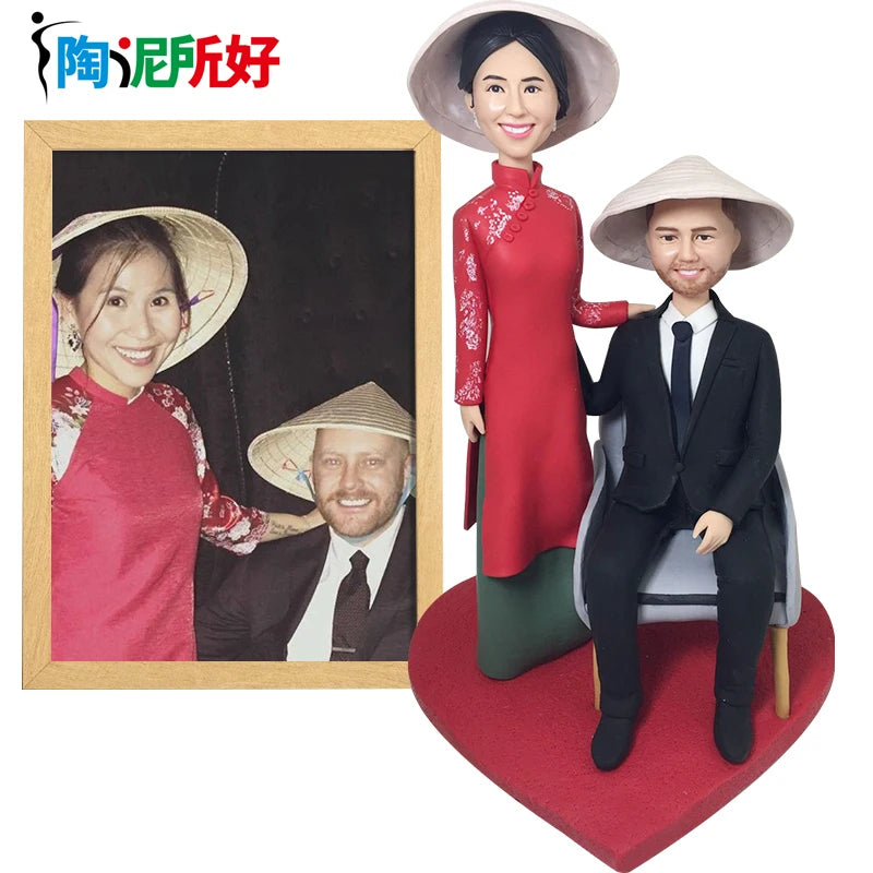 Custom Handmade Bobblehead Sculptures Figurines-Personalized 3d Clay Doll from Your Photo-Wedding Anniversary Gifts for Wife