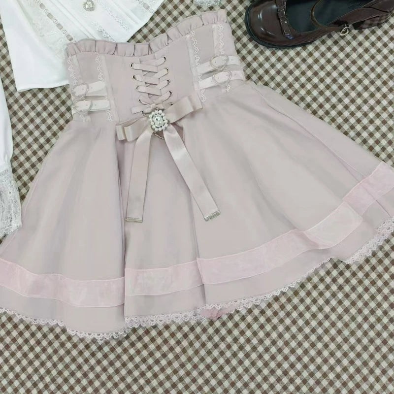 2025 Japanese Kawaii Short Skirt Sets Sweet Ruffles Off Shoulder Bow Shirt Gown Faldas Y2k Aesthetic Mini Skirts Lolita Full Set