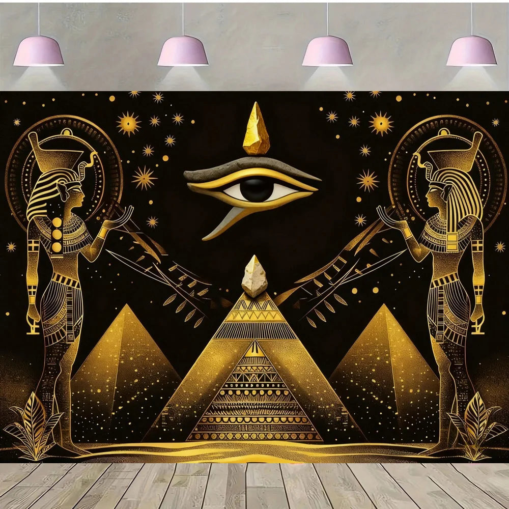 Pyramid God Art Gold Element Theme Birthday Banner Photography Background, Adult Birthday Party Decoration Photography Backdrop