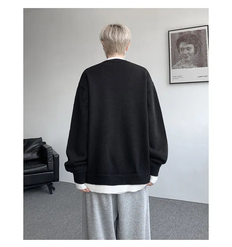 Men's Casual Contrast Color Cardigan Sweater Loose Button Front Knitted Coat for Daily Wear
